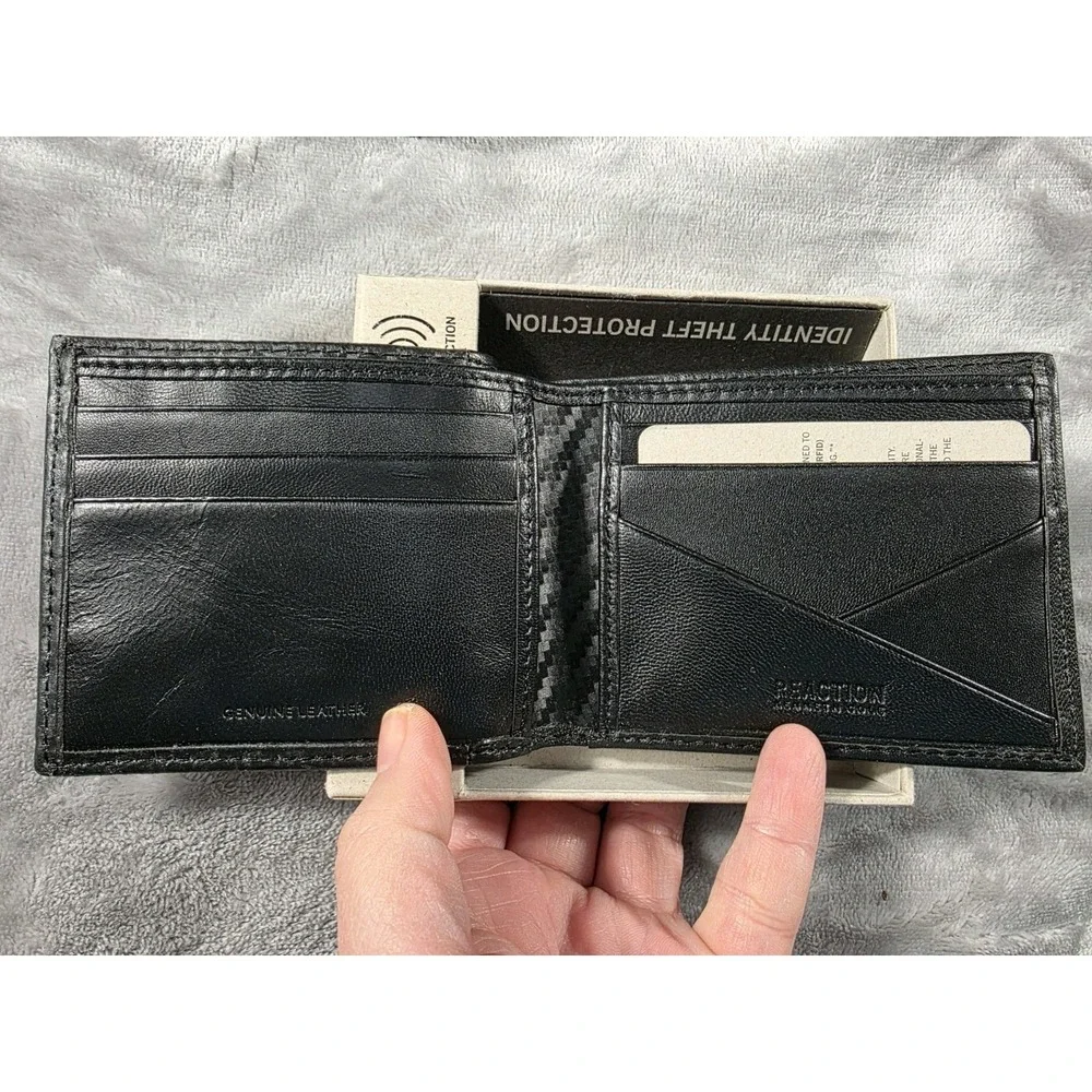 Kenneth Cole Reaction Wallet Black Slimfold Carbon Fiber RFID‎ Protection NEW